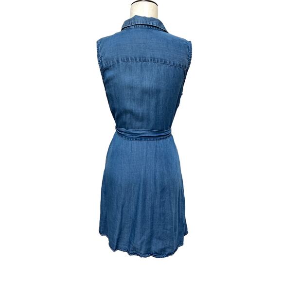 POPSUGAR Chambray Sleeveless Shirt Dress Tie-Waist Button Down Pockets Small - Picture 2 of 6